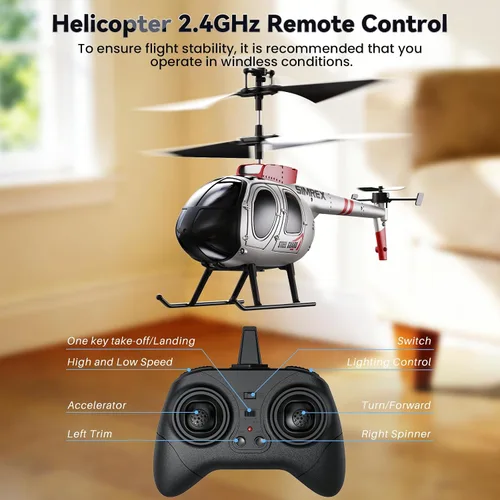 Miniatura 6 de SIMREX Helicóptero RC, Juguete de Helicóptero a Control Remoto para Niños y Principiantes, Retención de Altitud, 2 Velocidades, 2 Baterías, Regalo