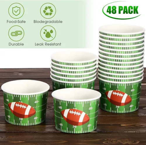 Miniatura 4 de Cuenco de papel para aperitivos de fútbol, cuencos de fútbol para el día del juego, suministros para fiestas, cuenco de fútbol de 9 onzas, cuenco