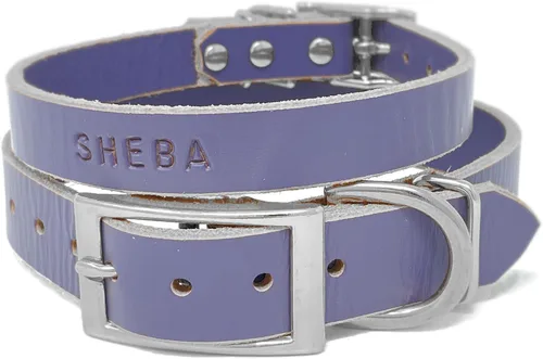 Miniatura 19 de Collar de perro de cuero de brida personalizado hecho a mano, nombre de mascota grabado, herrajes en tono níquel/plateado (marrón desgastado)