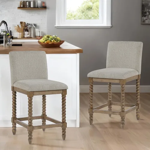 Miniatura 9 de DUHOME Taburete de mostrador de husillo con asiento acolchado de resorte, taburetes de bar de madera de granja de 26 pulgadas de altura