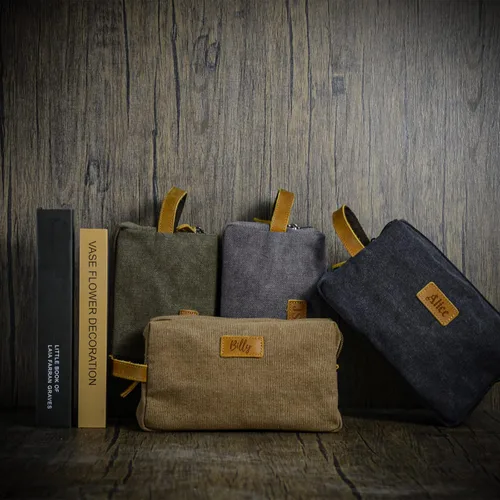 Miniatura 3 de Neceser personalizado para hombres, kit de aseo personalizado de lona para afeitar, bolsa de aseo grabada con láser, kit de lona de cuero