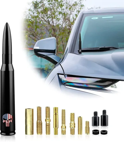 Ajxn 1 PC Antena de Bala para Coche y Camión, Antenas Cortas con Diseño de Cráneo, Antena de Reemplazo Compatible con Ford F150 Wrangler Jeep Negro