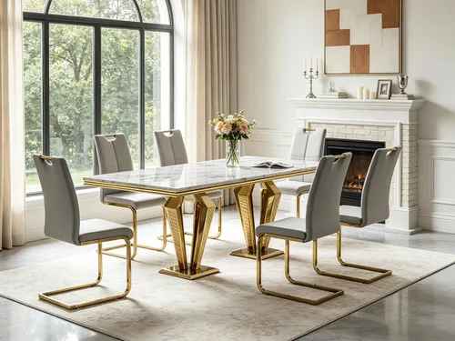 Miniatura 67 de 5 Piece Black Marble Dining Table Set for 4, Modern Faux Marble Kitchen Dining Room Tables with 4 Leather Chairs Set, 68.11" Luxury Rectangular