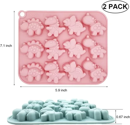 Miniatura 2 de Paquete de 2 moldes de silicona de dinosaurio con 12 cavidades 3D con temática de dinosaurios para hornear, herramienta de horneado para pastel
