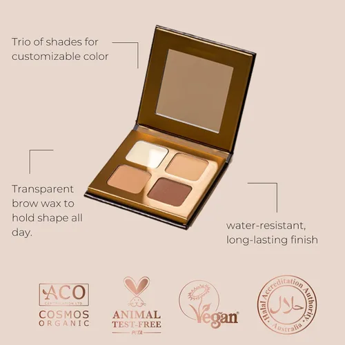 Miniatura 4 de INIKA Paleta de cejas orgánica. Color de cejas personalizado y cera para esculpir, rellenar y fijar cejas con resultados duraderos. Ingredientes
