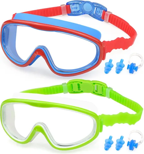 Miniatura 17 de KAILIMENG Gafas de natación para niños, paquete de 2 gafas de natación para edades de 3 a 15 años, antivaho y anti-rayos UV Cear de visión amplia
