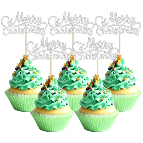 Miniatura 32 de Gyufise 24 piezas Adornos para cupcakes de jengibre de Navidad con purpurina, adornos para cupcakes de jengibre para revelar el género, púas
