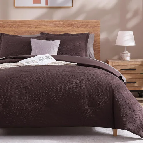 Miniatura 17 de Geniospin Juego de edredón tamaño matrimonial, ropa de cama con textura para todas las estaciones, con edredón, sábanas, fundas de almohada y fundas