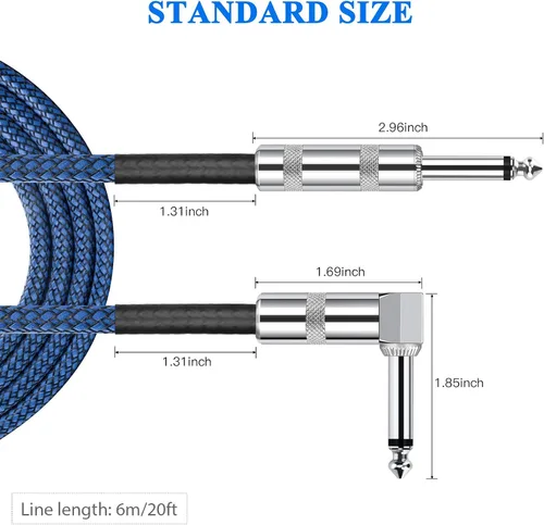 Miniatura 7 de JOLGOO Cable de guitarra de 1/4 de pulgada, cable de 20 pies recto a ángulo recto de 1/4 de pulgada 0.250 in, cable de instrumento de teclado