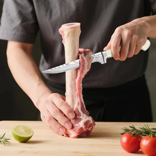 Miniatura 6 de Dfito Juego de cuchillos de chef con bolsa de rollo, juego de 9 cuchillos profesionales con afilador, juego de cuchillos de cocina de acero Beige