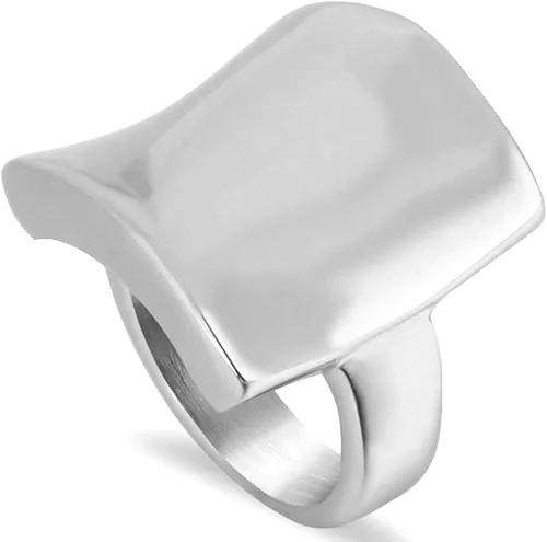 Jude Jewelers Anillo de acero inoxidable chapado en oro de 18 quilates con forma curvada, estilo grueso, cóctel, fiesta, boda, Metal, Zirconia cúbica