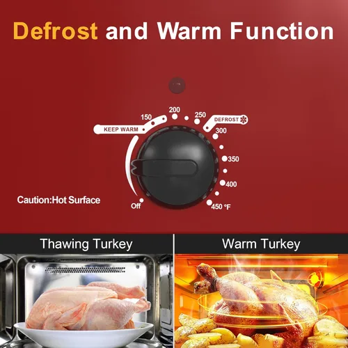 Miniatura 3 de Horno eléctrico, rostizador con tapa de autohumectado, para pavo, con descongelado y mantenimiento de calor, temperatura ajustable, bandeja y Rojo