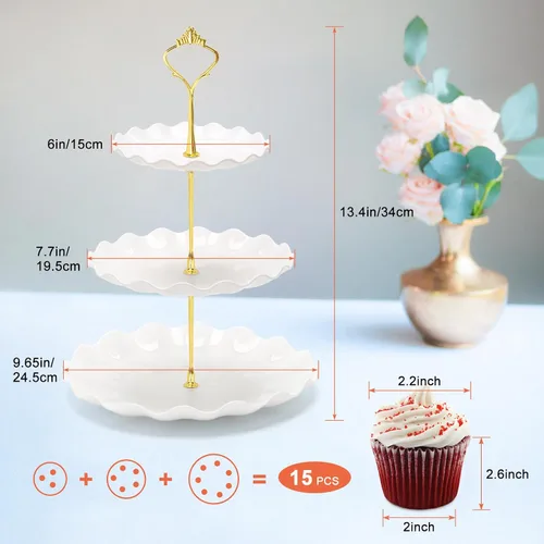 Miniatura 3 de Coitak Soportes de plástico para cupcakes, soporte para cupcakes de 3 niveles, bandeja de torre de postre para fiesta de té, cumpleaños y boda