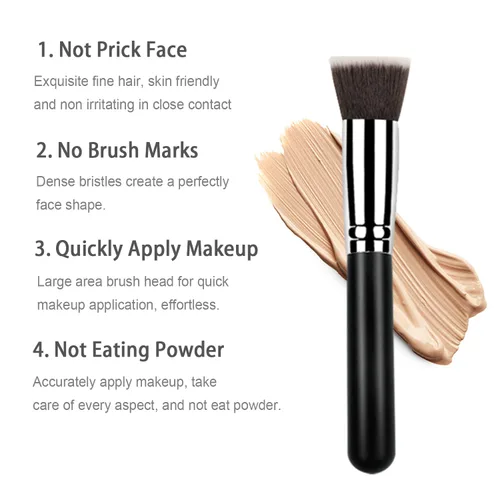 Miniatura 2 de Brocha de base plana Kabuki, herramienta cosmética suave de alta calidad, color negro
