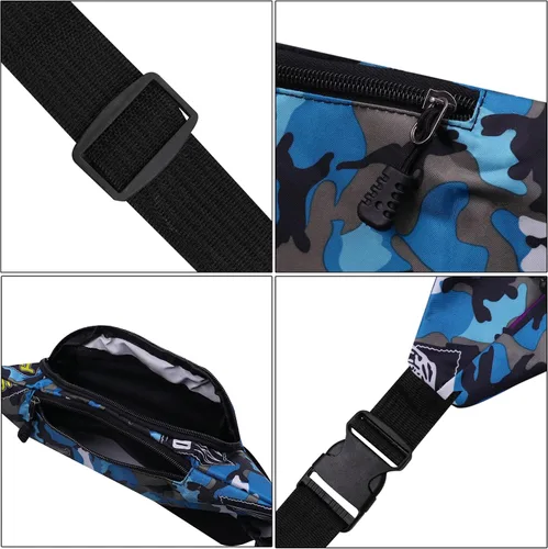 Miniatura 7 de AIBEARTY Riñonera para niños pequeños, de camuflaje, con correa ajustable, para deportes, correr, campamento, viajes, B-AZUL