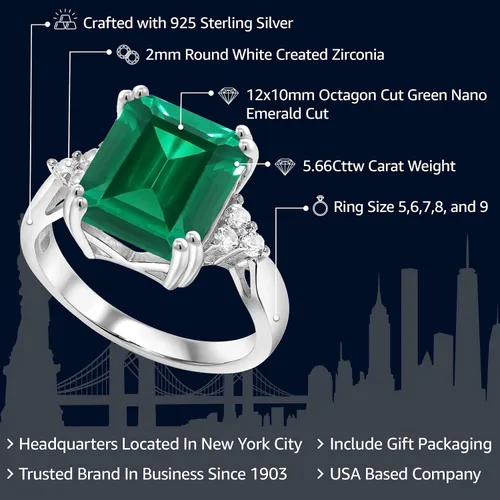 Miniatura 22 de Gem Stone King Anillo de compromiso con piedra natal de 5-10 quilates para mujer, plata de ley 925, corte esmeralda de 0.47 x 0.394 pulgadas, anillo