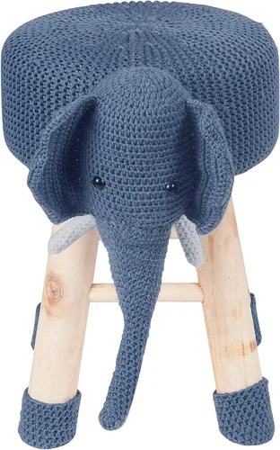 Miniatura 4 de AC Pacific Woodland - Taburete de elefante para niños, silla otomana de madera con temática de animales con tela de felpa suave, patas de madera