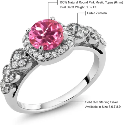 Miniatura 17 de Gem Stone King Anillo de compromiso de aniversario y piedra natal de corte redondo de 0.236 in para mujer, plata de ley 925, anillo de promesa