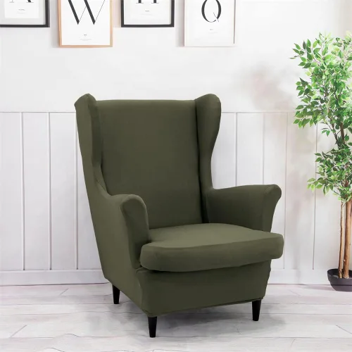 Miniatura 3 de Fundas para silla Wingback, 2 piezas, fundas elásticas para sillón de ala de color sólido con parte inferior elástica, protector de muebles