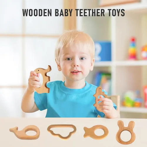Miniatura 5 de 12 piezas de juguetes mordedores para bebés, mordedores de madera para bebés, juguetes de animales de madera, anillos de dentición, juguetes