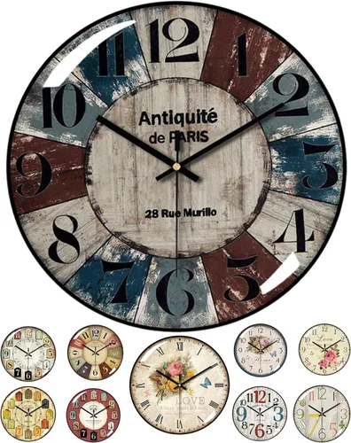 Miniatura 14 de Relojes de pared decorativos que funcionan con pilas, reloj de pared retro con esfera de cristal, esfera de 12 pulgadas con números romanos