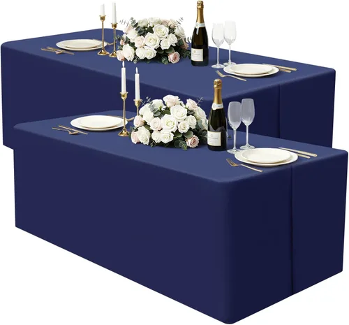 Miniatura 12 de homing Paquete de 2 manteles rectangulares ajustables, mantel de tela lavable de 4 pies, mantel de poliéster impermeable para fiestas, ferias, Negro