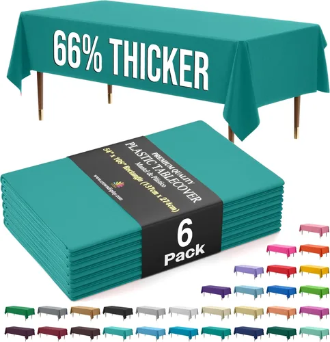 Miniatura 101 de Exquisite 66% Thicker Premium Plastic Table Cloth Rectangle Table Cover 0.5 Mil 6 Pack Aqua Table Cloth 54 Inch x 108 Inch Disposable Tablecloth
