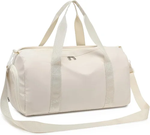 Miniatura 9 de Bolsa de viaje deportiva para gimnasio para hombres y mujeres con compartimento para zapatos, bolsillo húmedo, Beige puro, Moda