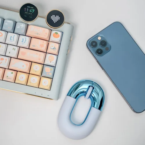 Miniatura 6 de Ratón de viaje azul inalámbrico para ordenador portátil. Ratón silencioso Bluetooth Ratones de donut lindos portátiles recargables modo dual