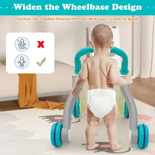 Miniatura 7 de Caminante de aprendizaje sentado a pie 3 en 1 Baby Walker Centro de actividades de educación temprana con diseño de peso, sonidos y teléfono Azul