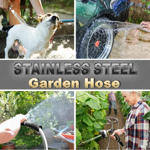 Miniatura 4 de TheFitLife - Manguera de jardín de metal flexible, diseño mejorado resistente a fugas y deshilachados, manguera de agua de acero inoxidable