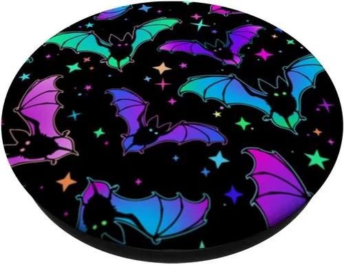 Miniatura 2 de Patrón de murciélagos góticos de Halloween con diseño de murciélagos espeluznantes en negro PopSockets intercambiable PopGrip
