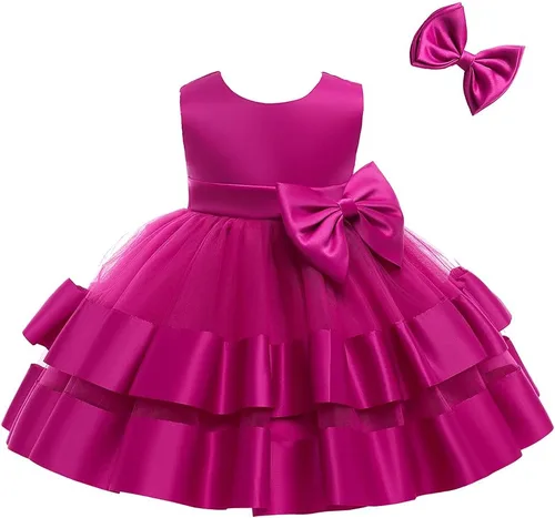 Miniatura 4 de 3M-6T Vestido de fiesta de tul con volantes y encaje sin espalda para niña pequeña