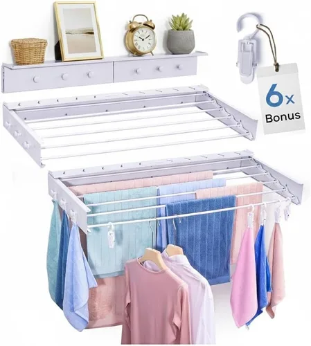 Estante plegable de aluminio de alta calidad de 40 pulgadas con 6 varillas y 6 clips adicionales, estante grande para ropa sucia, capacidad de 65