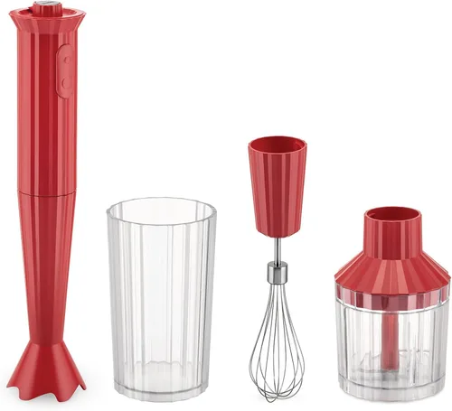Alessi Plissé MDL10SR/US - Batidora de mano con jarra medidora, batidor y picador en resina termoplástica, enchufe estadounidense 200W, rojo
