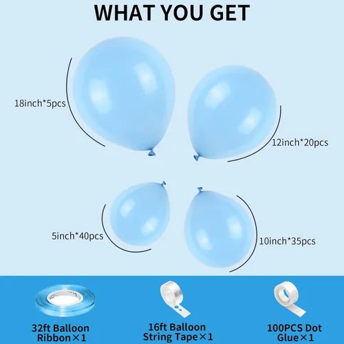 Miniatura 3 de Globos azul claro de látex de 5, 10, 12, 18 pulgadas, diferentes tamaños, 103 piezas de globos mate azul cielo azul bebé para decoración de fiesta