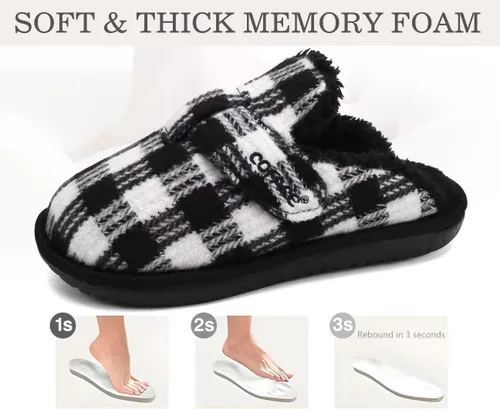 Miniatura 2 de COFACE Pantuflas suaves de espuma viscoelástica para mujer, con soporte de arco a cuadros, cálidas, para invierno, antideslizantes, para interiores