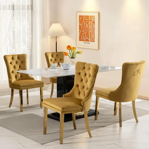 Miniatura 41 de SoarFlash Juego de 2 sillas de comedor de tela de lino, sillas de comedor tapizadas con ribete de cabeza de clavo y patas de madera de color claro