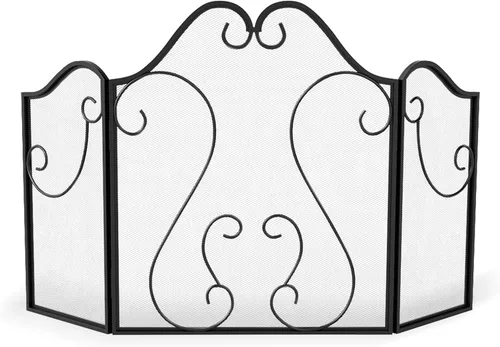 Miniatura 8 de IRONMAX Pantalla de chimenea de 3 paneles, puerta plegable para chimenea con malla metálica decorativa, protector contra chispas contra incendios
