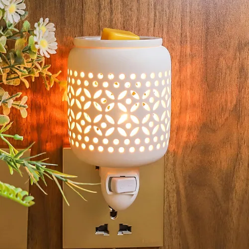 Miniatura 3 de CVHOMEDECO. Calentador eléctrico de cera derretida enchufable a la pared, calentador de fragancias de cerámica decorativo para velas perfumadas