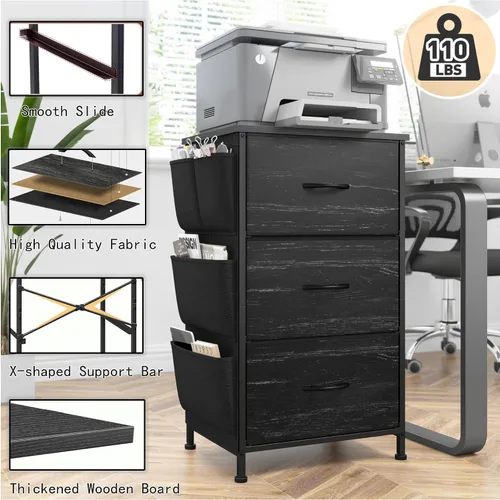 Miniatura 5 de EnHomee Mesita de noche alta, mesita de noche con cajones para dormitorio, mesita de noche con parte superior de madera, mesa auxiliar con marco