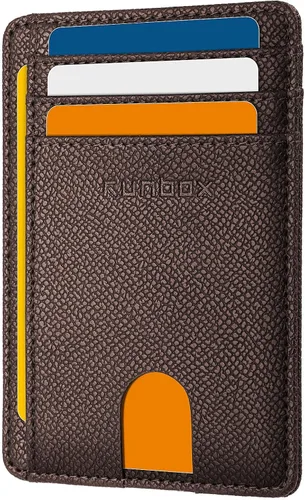 Miniatura 18 de RUNBOX Carteras de cuero minimalistas y delgadas con bloqueo RFID para bolsillo frontal, portatarjetas para hombres y mujeres, regalos para hombres