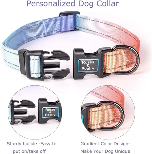 Miniatura 2 de Roses&Poetry - Collar de perro reflectante con degradado azul, collares ajustables y duraderos para perros pequeños, medianos y grandes