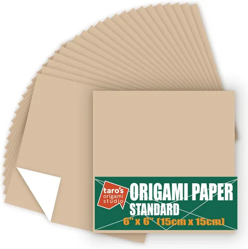[Taro's Origami Studio] Estándar de 6 pulgadas, un solo color (beige) 50 hojas (todos los mismos colores) Papel japonés cuadrado fácil de plegar de