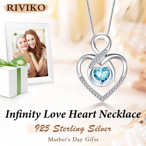 Miniatura 2 de RIVIKO Collar con símbolo de corazón infinito para mujer, plata de ley 925, delicado colgante de corazón para el día de San Valentín, día