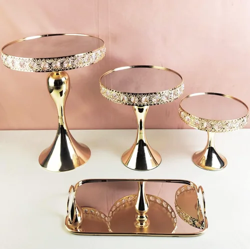 Miniatura 5 de Soporte redondo dorado de 8 pulgadas para tartas, soporte de pedestal de metal con cristales, plato de exhibición de quesos para bodas, fiestas
