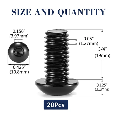 Miniatura 2 de Tornillos de cabeza de botón de 1/4-20 x 3/4 pulgadas, 20 tornillos de acero inoxidable 304 18-8, unidad hexagonal Allen, óxido negro por SG TZH
