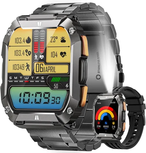 Miniatura 9 de Relojes inteligentes para hombre (luz láser y batería de 100 días), reloj de fitness de 1.95 pulgadas: reloj inteligente militar impermeable