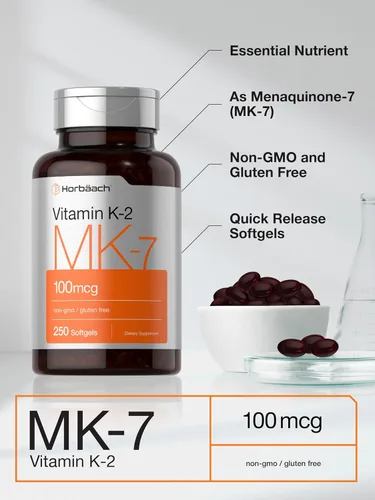 Miniatura 4 de Horbäach Vitamina K2 MK7 100mcg 250 cápsulas blandas Suplemento sin OMG, sin gluten