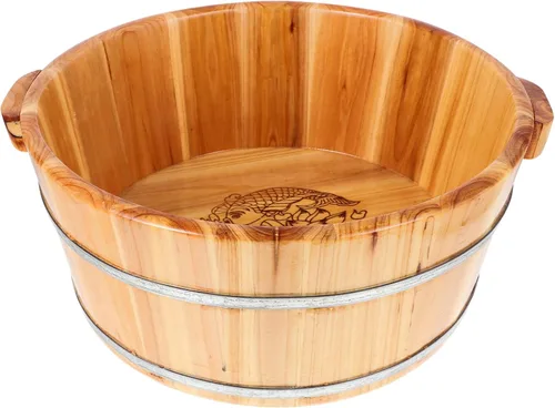 Yardwe Cuenca de pie de madera para pies, cubo de pedicura, masajeador de barril para baño, masaje, spa, sauna, remojo, pedicura, masajeador,